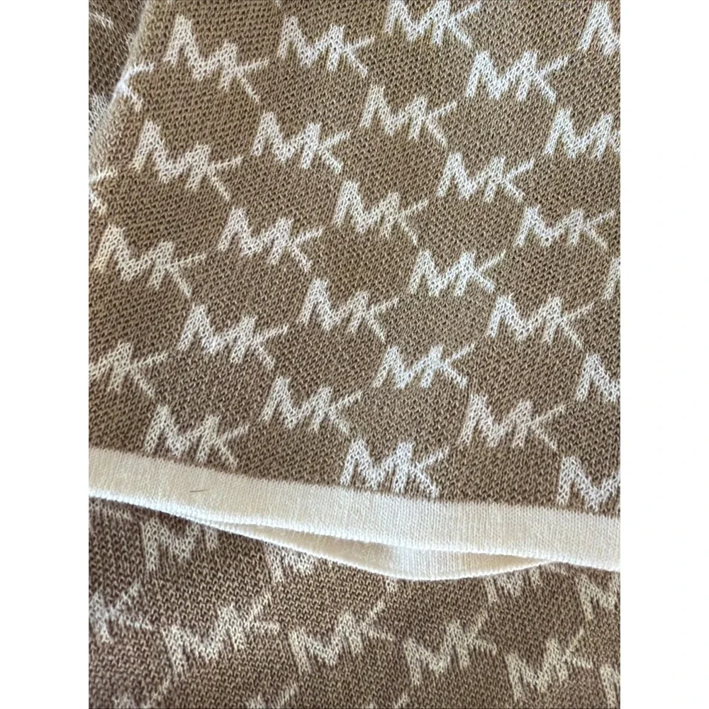 Michael Kors Womens MK Monogram Logo Polo Shirt Knit Top Khaki Beige XL NWT